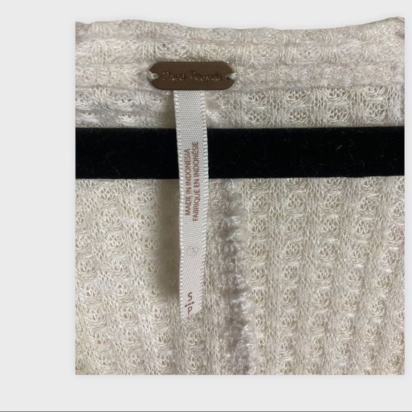 Free People Waffle Knit Thermal Cream Long Sleeve Dress with Raw Edges - Picture 3 of 4